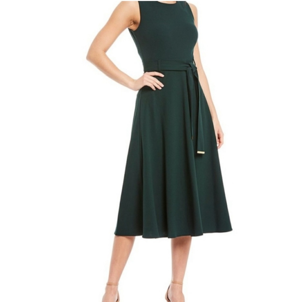 Calvin Klein Dark Green Scuba Crepe Midi Skirt